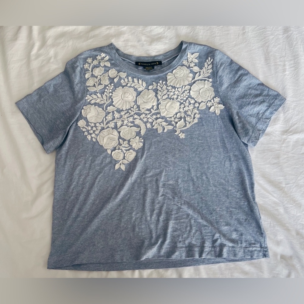 Anthropologie blue floral shirt